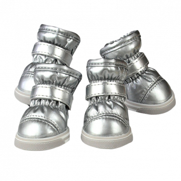 Зимові черевики для собак, лакові з хутром на липучці Freedogs - срібрясті, М- 3 (5х4 см)
