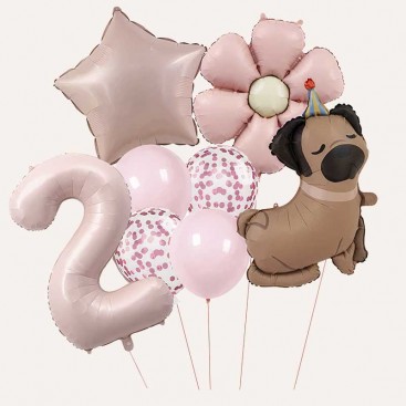 Набір з 10 3D кульок на другий день народження песика Fiesta - Pink Daisy Dog