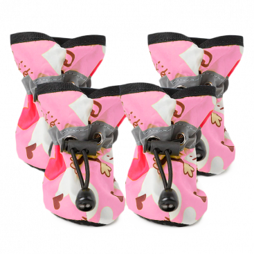 Водонепрникні черевики на флісі 4 шт рожеві мавпи - Monkey Print Pet Shoes pink, M-3 (5х4 см)