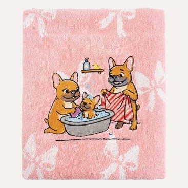 Махровий рушник для домашніх улюбленців Bark&Tail - French Bulldog Family Spa (50×100 см), рожевий