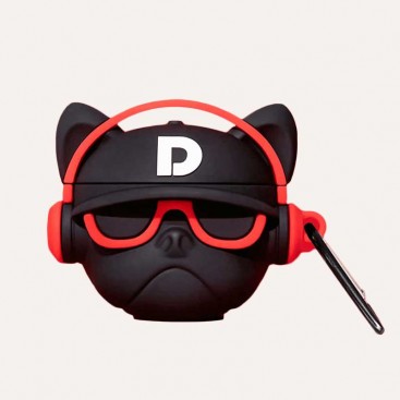 Силіконовий чохол для AirPods 4 у вигляді морди бульдога Voice - Red&Black AirPods Holder