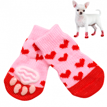 Носки розовые с сердцами Dog Socks - Hearts, L: 3,5х9 см