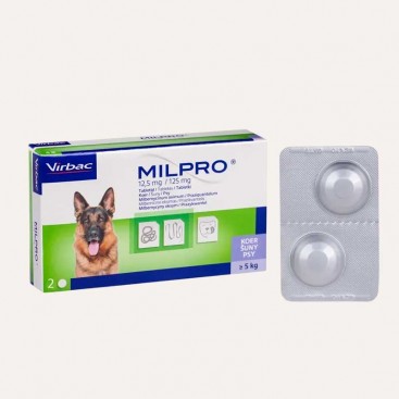 Антигельмінтні таблетки для собак Milpro - від 5кг 12,5мг/125мг, 2 шт
