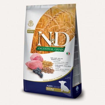 Низькозерновий сухий корм для цуценят дрібних порід з ягням та чорницею- Farmina N&D 2,5 кг