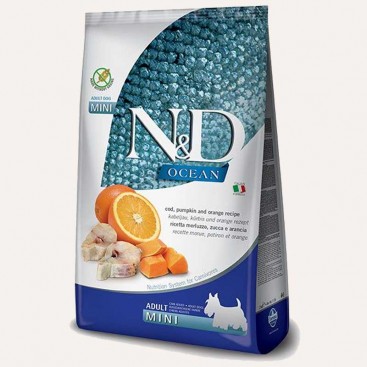 Низькозерновий сухий корм для собак дрібних порід з тріскою та апельсином-Farmina N&D Ocean 2,5 кг