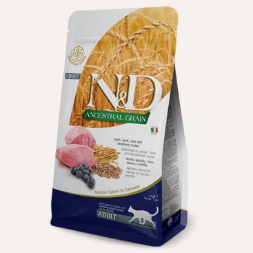 Низькозерновий сухий корм для дорослих кішок ягня з чорницею-Farmina N&D 1,5 кг