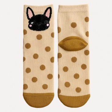 Шкарпетки з чорним французом і шоколадним горошком Vincent - Beige with brown dots, 36-41