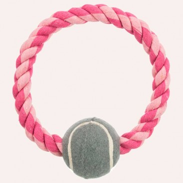 Іграшка для собак Trixie - Ігровий канат з тенісним м'ячем 18 см, рожевий