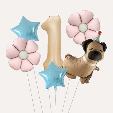 Набір з 6 кульок на перший день народження песика Fiesta - Pug 1