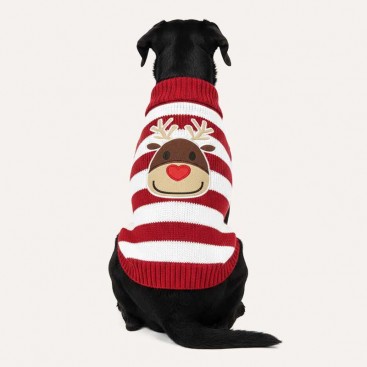 Свитер для собак красно-белая полоска с оленем PetsIn - Christmas Deer red&white, XL