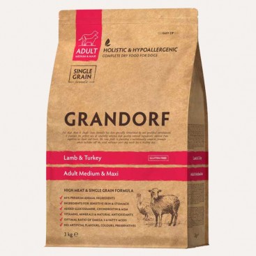 Сухий корм для собак середніх порід з ягням Grandorf - Adult Medium & Maxi  - Lamb & Turkey, 3 кг