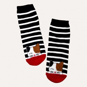 Шкарпетки жіночі з котиком в чорно-білу полоску Manolo - Вlack and white stripe & Cat, 36-39