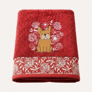 Полотенце для собак с вышивкой Bark&Tail - Frenchie on Red (50х100 см)