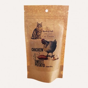 Натуральні ласощі для котів курка та батат Bark&Tail - Cat Treats Chicken&Sweet Potato, 50 г