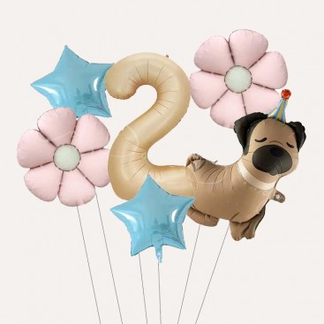 Набір з 6 кульок на другий день народження песика Fiesta - Pug 2
