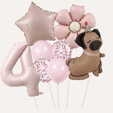Набор из 10 3D шаров на четвертый день рождения собачку Fiesta - Pink Daisy Dog