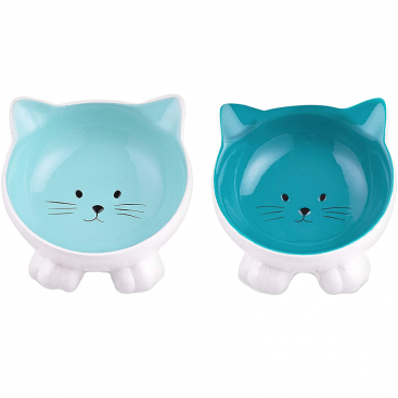 Набір із двох керамічних мисок Navaris - Ceramic Cat Bowl, блакитний та бірюзовий