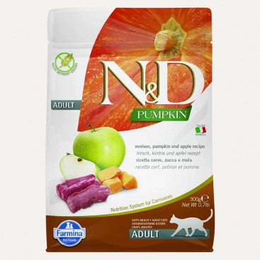 Сухий корм для котів з гарбузом, олениною та яблуком Farmina-AT PUMPKIN VENISON & APPLE ADULT,300г