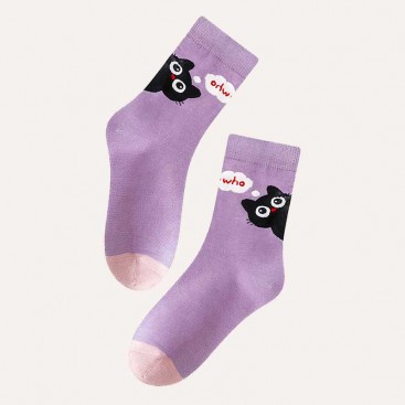 Шкарпетки фіолетові з чорними котиками для дівчат 9-12 років PlaySox - Violet