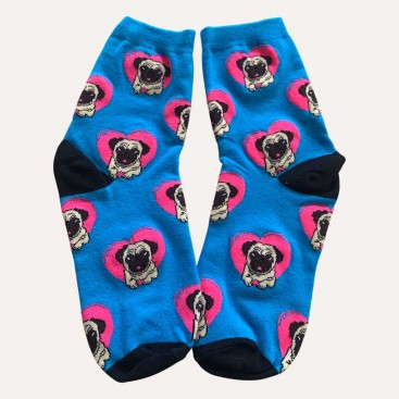 Носки женские с мопсами Holiday - Pug with Hearts, 36-39