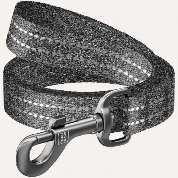 Поводок из восстановленного хлопка светоотражающий серый WauDog-Re-cotton ш.15 мм/д.300 см