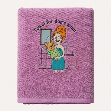 Рушник для собак з вишивкою Bark&Tail - Towel for Dog's Mom Pink (50х100 см)