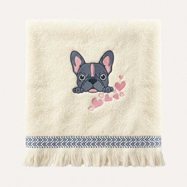 Махровий рушник для домашніх улюбленців Bark&Tail - French Bulldog Love (50×100 см), молочний