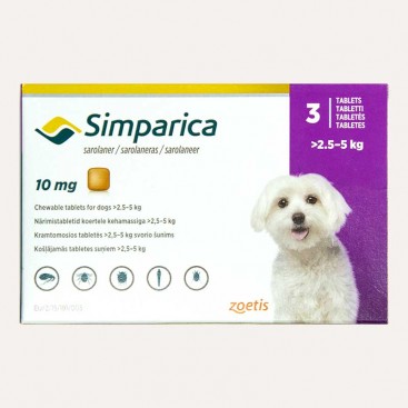 Жувальна таблетка для захисту невеликих собак від паразитів Simparica 2,5-5 кг (1 таблетка)