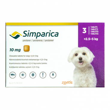 Жевательная таблетка для защиты небольших собак от паразитов Simparica 2,5-5 кг (1 таблетка)
