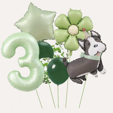 Набор из 10 шариков на третий день рождения собачки Fiesta - Green Daisy Dog