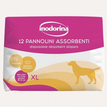 Підгузки для собак з індикатором вологості Inodorina-Pannolini Assorbenti, XL (12шт)