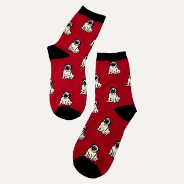 Шкарпетки жіночі з мопсами Holiday - Pugs on red, 36-39