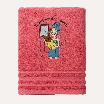 Полотенце для собак с вышивкой Montmorency - Dog Mom Coral (140х70)