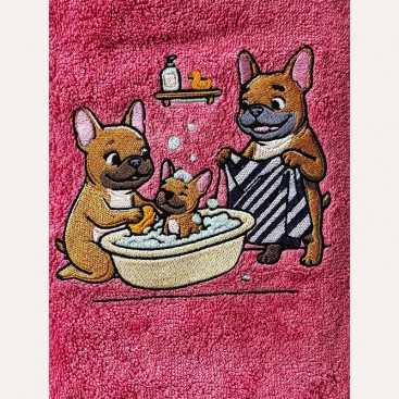 Рушник для собак з вишивкою Montmorency - Frenchie Family Bath Pink (50х100 см)