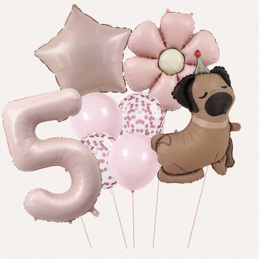 Набор из 10 3D шаров на пятый день рождения собачку Fiesta - Pink Daisy Dog