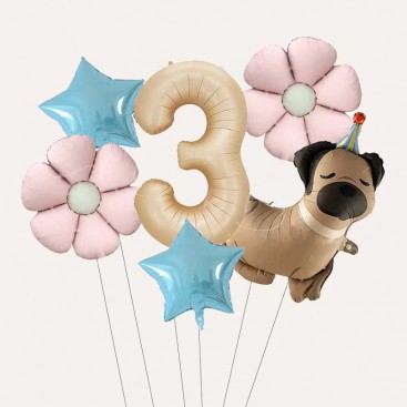 Набір з 6 кульок на третій день народження песика Fiesta - Pug 3