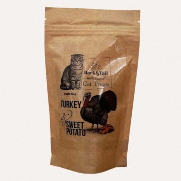 Натуральное лакомство для кошек индейка и батат Bark&Tail - Cat Treats Turkey&Sweet Potato, 50 г