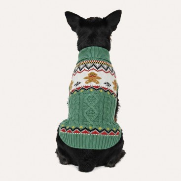 Свитер для собак зеленый с имбирными пряниками PetsIn - Christmas Gingerbread green, XXL