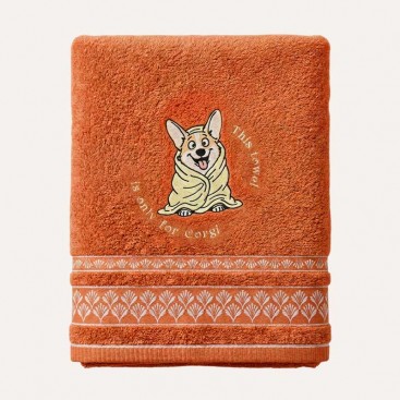 Полотенце для собак с вышивкой Montmorency - Cozy Corgi Terracotta (50x100 см)