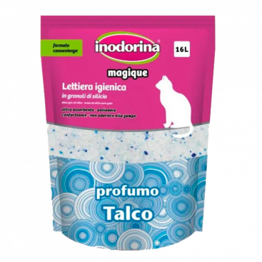 Наповнювач силікагелевий для котячого туалету з ароматом тальку-Inodorina Magique Talco16 л