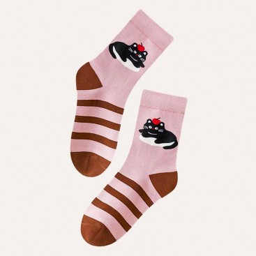 Шкарпетки рожеві з чорними котиками для дівчат 9-12 років PlaySox - Cat with Apple