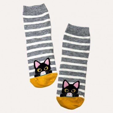 Шкарпетки жіночі з котиком в сіру полоску Manolo - Grey stripe & Cat, 36-39