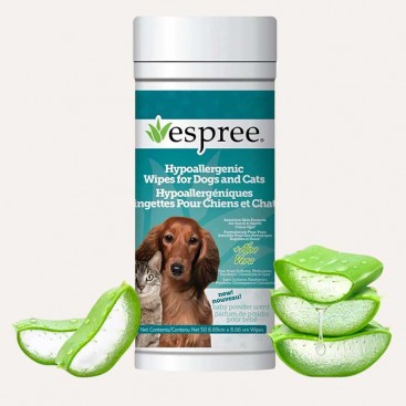 ESPREE Hypo-Allergenic Dog&Cat Aloe Wipes Гипоаллергенные влажные салфетки из алоэ д/собак и кошек 50 шт