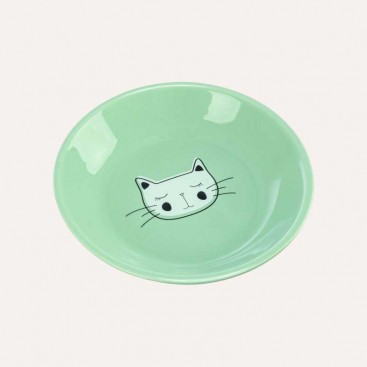 Керамічна миска для котів пласка Trixie - зелена з котиком, 200 мл