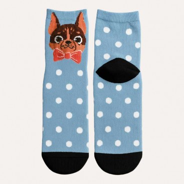 Шкарпетки з білим горошком і песиком у метелику Vincent - Dots&Bow, 36-41