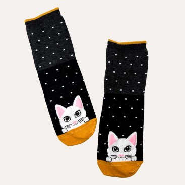 Носки женские с котиком в точку Manolo - White Dots & Cat, 36-39