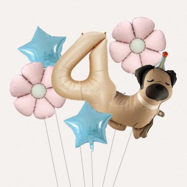 Набір з 6 кульок на четвертий день народження песика Fiesta - Pug 4
