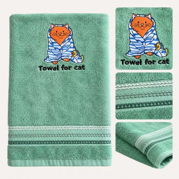 Махровий рушник для домашніх улюбленців Bark&Tail - Cozy Cat (50×100 см), м’ятний