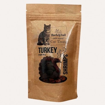 Натуральні ласощі для котів індичка та креветка Bark&Tail - Cat Treats Turkey&Shrimps, 50 г