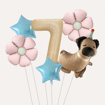 Набір з 6 кульок на сьомий день народження песика Fiesta - Pug 7